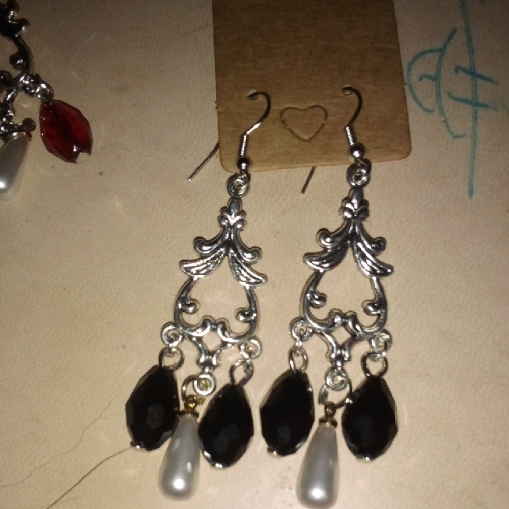 Elegant Silver and Black Chandelier Earrings
